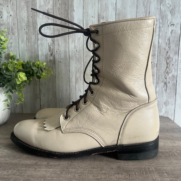 Justin Men’s Lace Up Combat Off White Boots 8 - Picture 5 of 8
